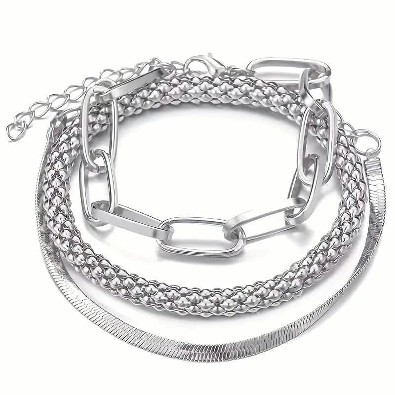 3-Pieces Set: Vintage Golden Color Snake Bone Chain Multilayer Bracelet by DailySale