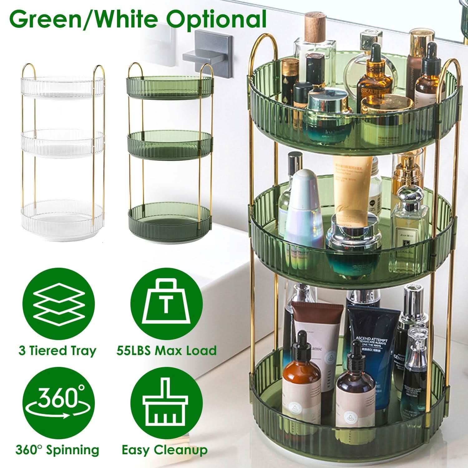 3-Tier 360¬∞ Spinning Rotating Makeup Organizer by DailySale