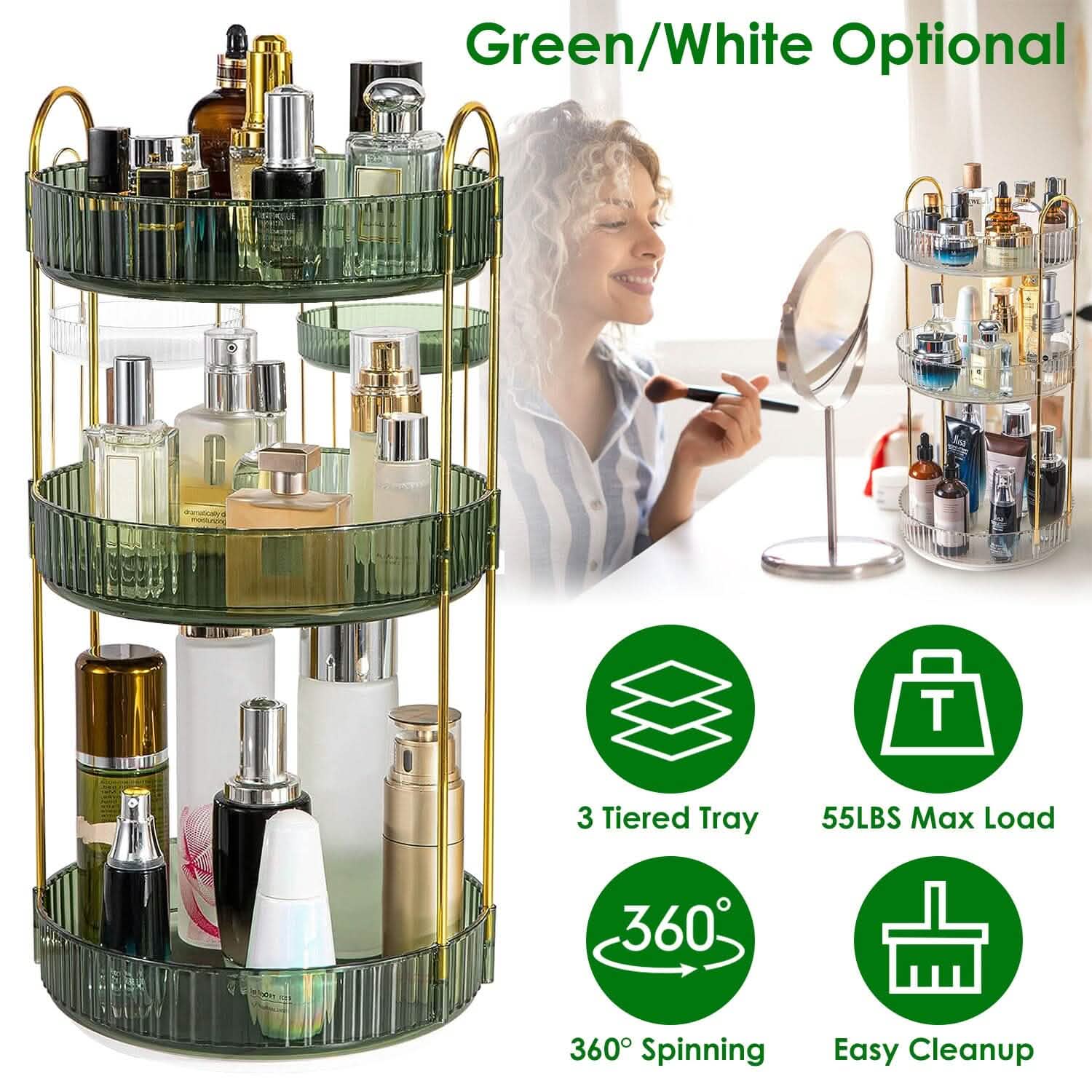 3-Tier 360¬∞ Spinning Rotating Makeup Organizer by DailySale