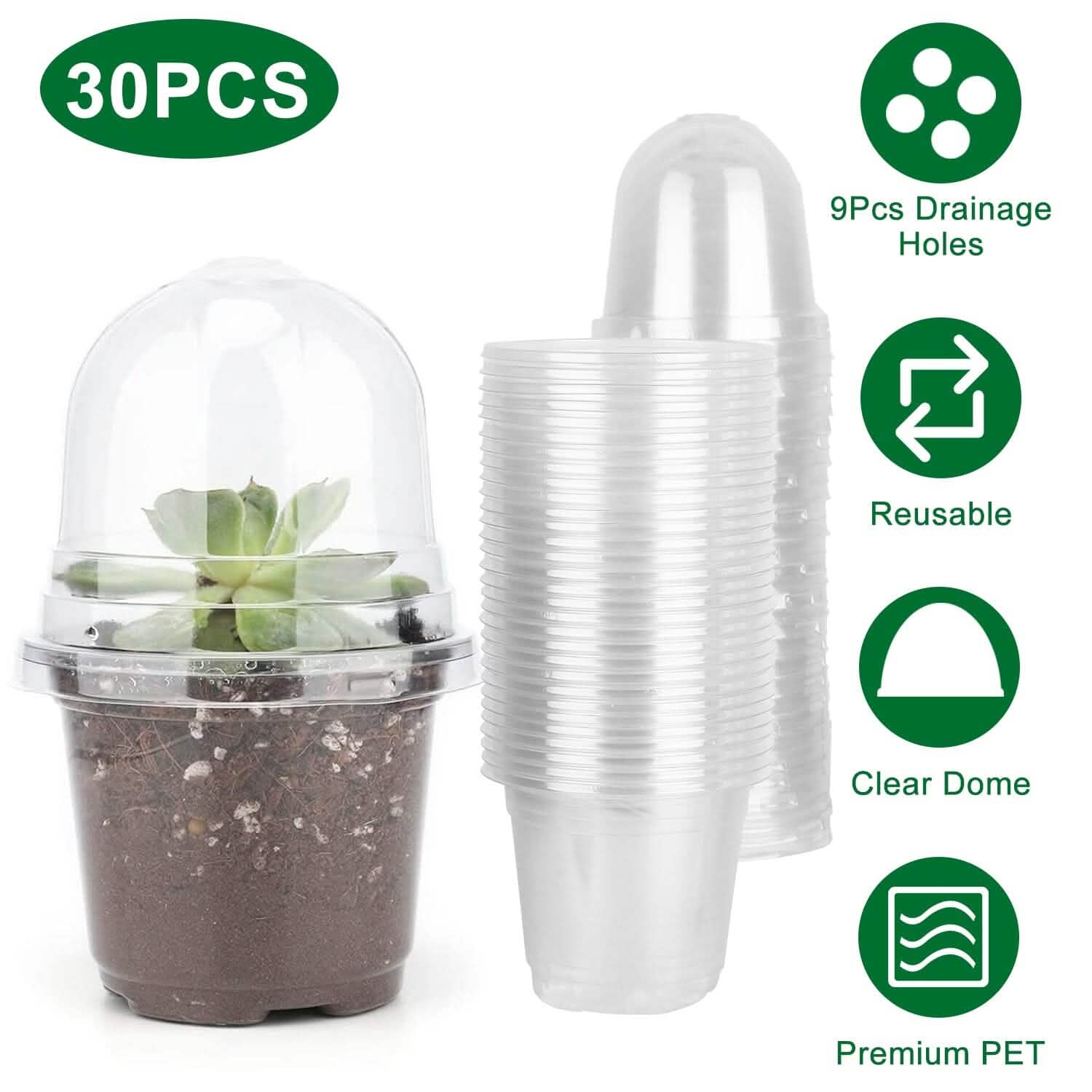30-Pieces: Plant Nursery Pots PET Flower Seed Starting Pots Container with Dome Drainage Holes by DailySale