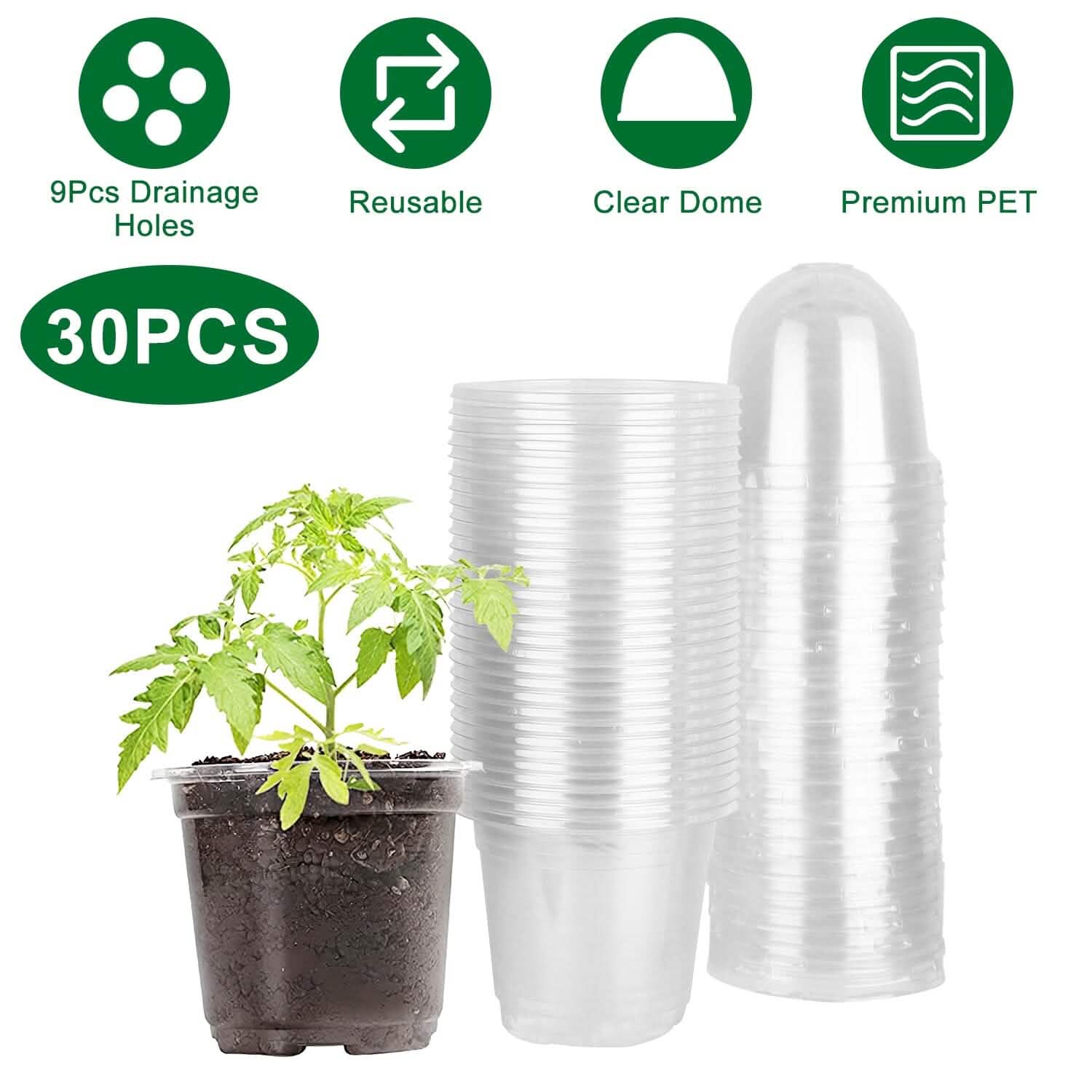 30-Pieces: Plant Nursery Pots PET Flower Seed Starting Pots Container with Dome Drainage Holes by DailySale