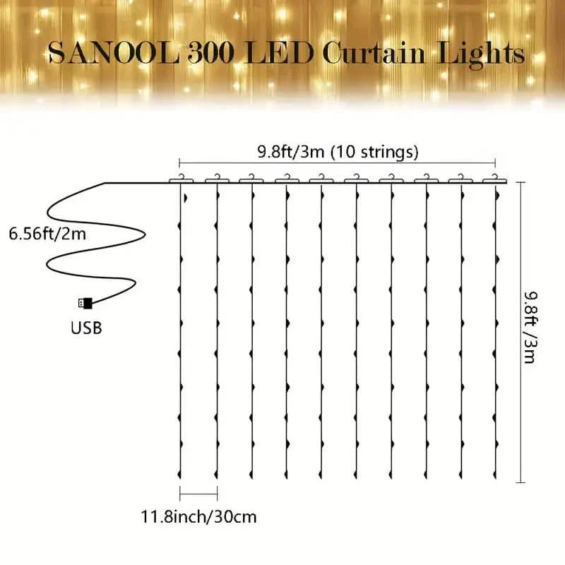 300 LED Curtain Fairy Lights by DailySale