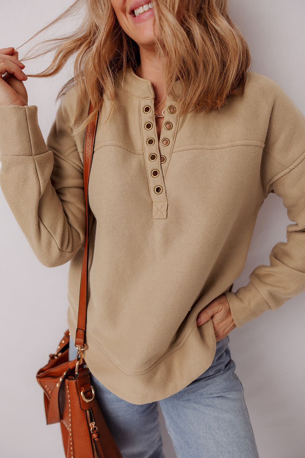 Elina French Grommet Detail Sweatshirt - Goddess Imports Marketplace