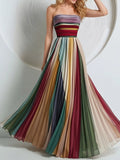 Striped Pleated Tube Maxi Dress by Shopiebay