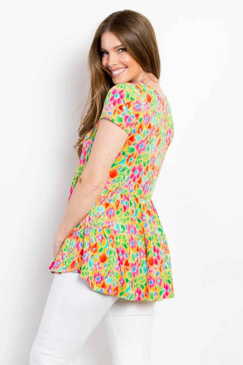 Be Stage Floral Short Sleeve Babydoll Top by Wild and Free Boutique