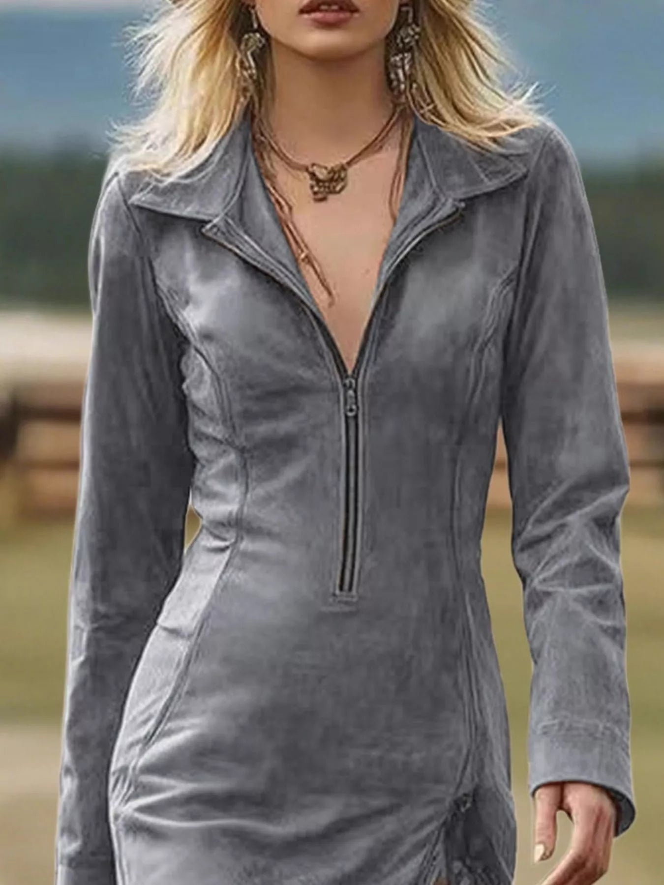 Fringe Hem Zip Front Bodycon Dress by Shopiebay