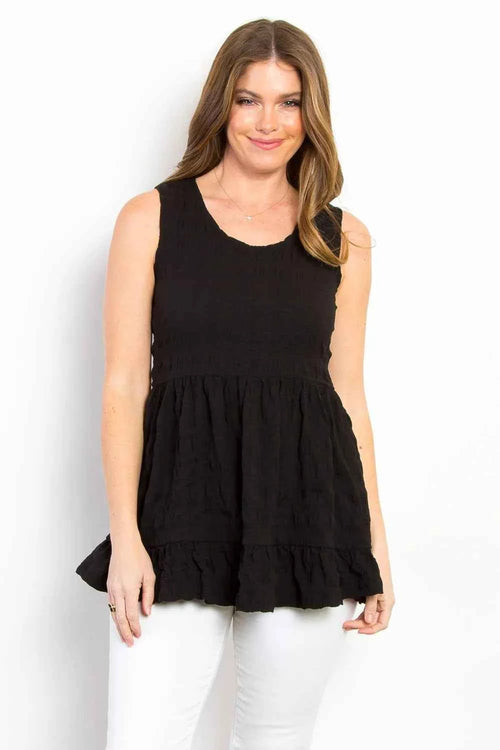 Be Stage Ruffled Sleeveless Babydoll Top by Wild and Free Boutique