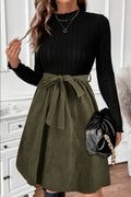 Ribbed Tie Waist A-Line Dress by Shopiebay
