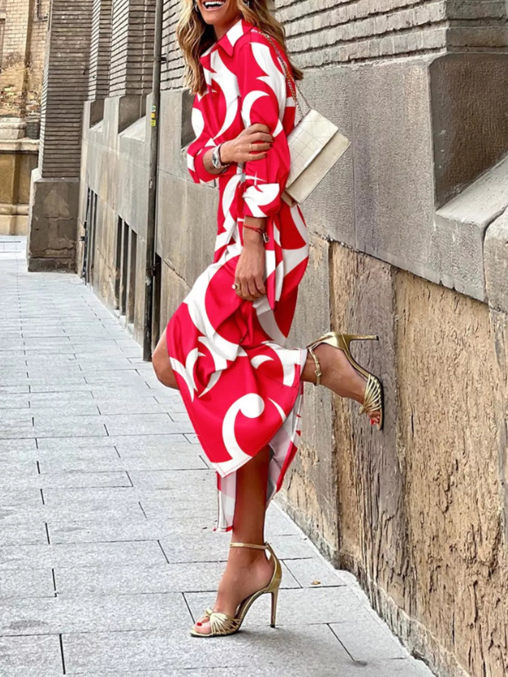 Printed Collared Neck Shirt Dress by Shopiebay