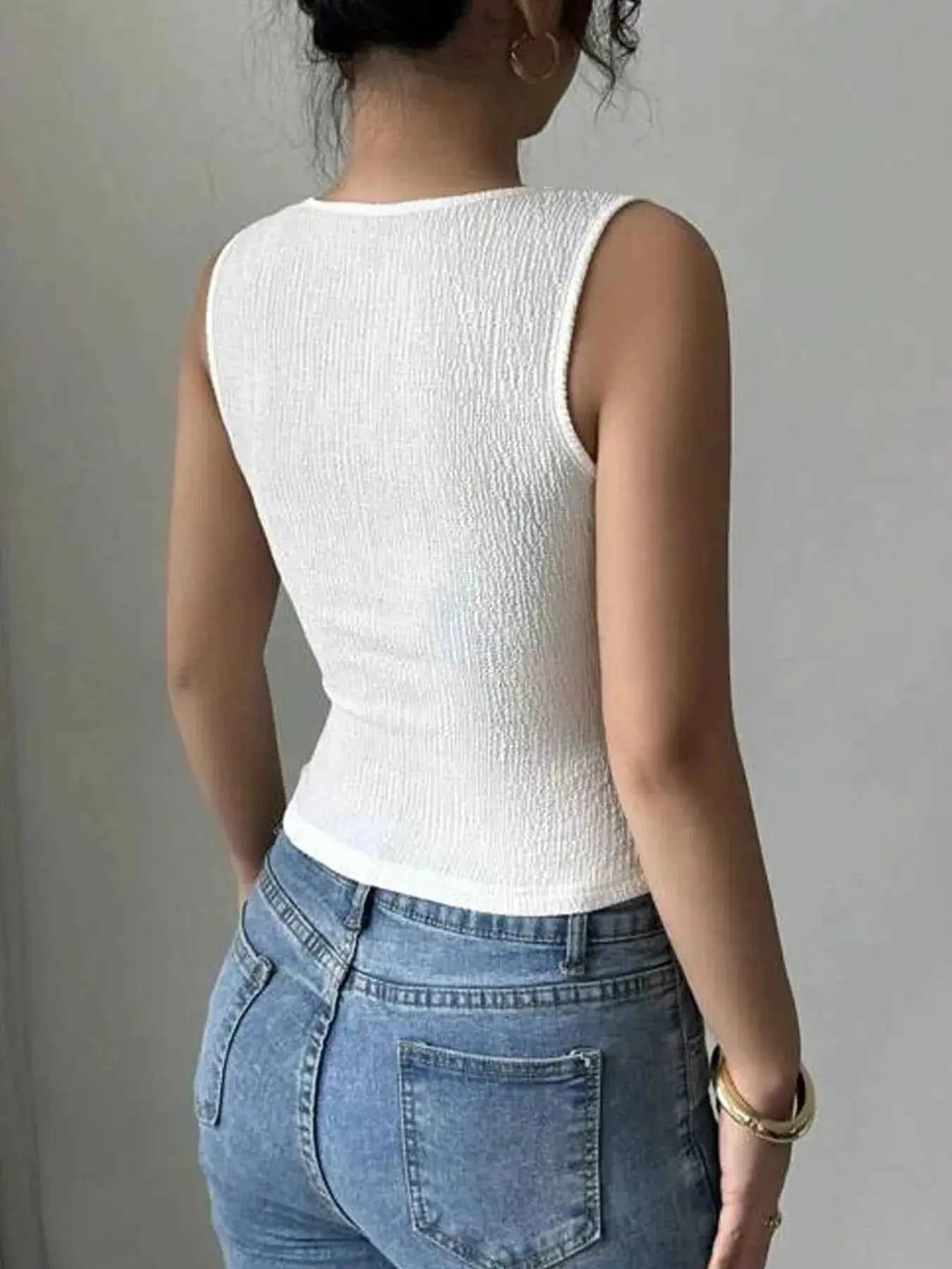 Flower Button Square Neck Tank