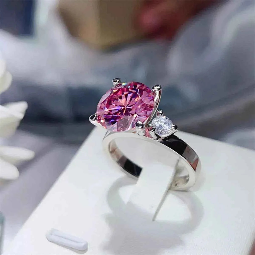 925 Sterling Silver Pink 5 Carat Moissanite Ring