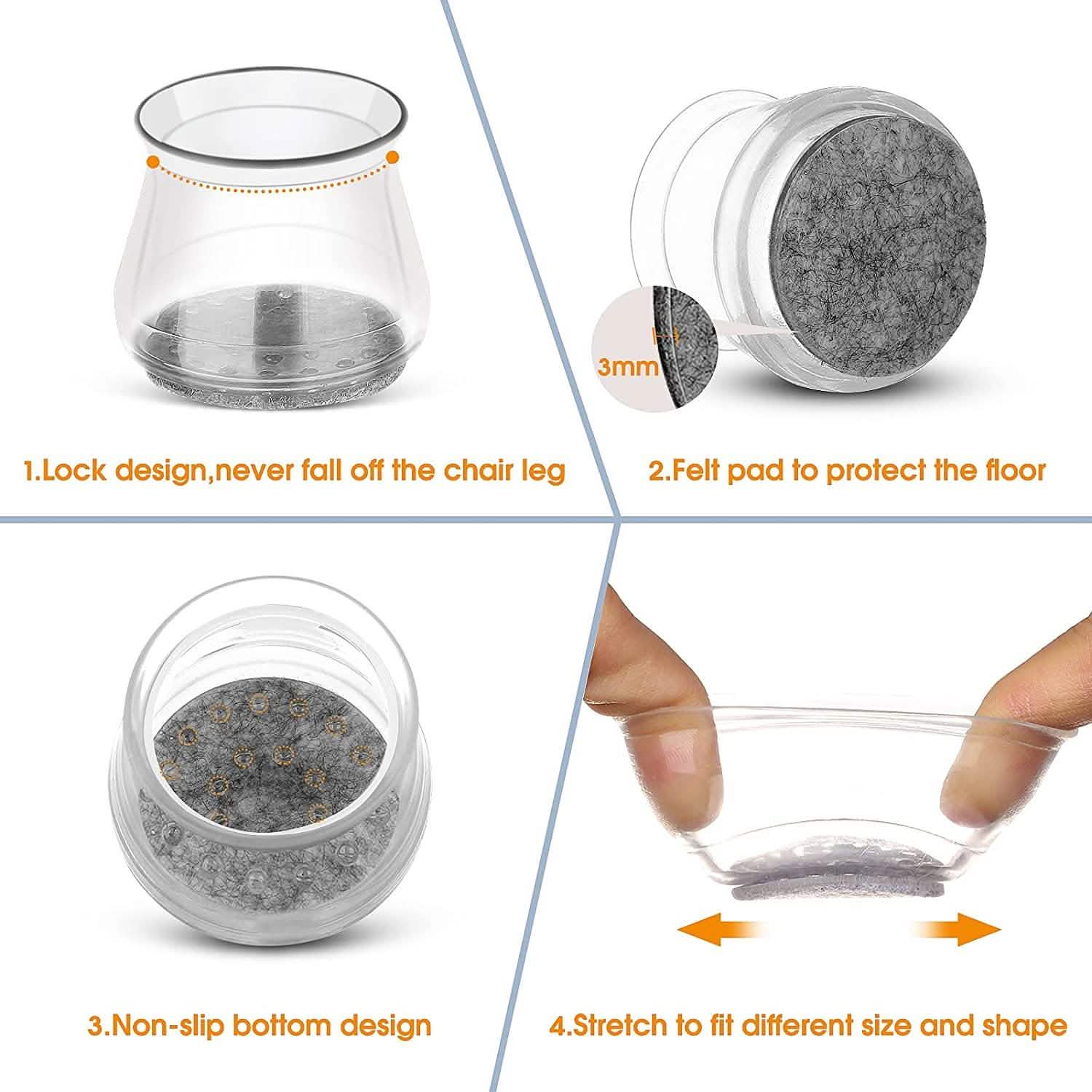 32-Piece: Clear Chair Leg Floor Protectors by DailySale