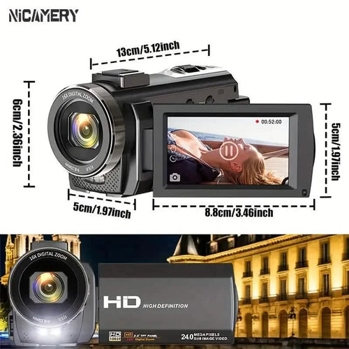 16x Zoom 1080P HD Digital Camera Bundle with 2 Batteries, 32G TF Card, Mic, Hood & Bag by DailySale