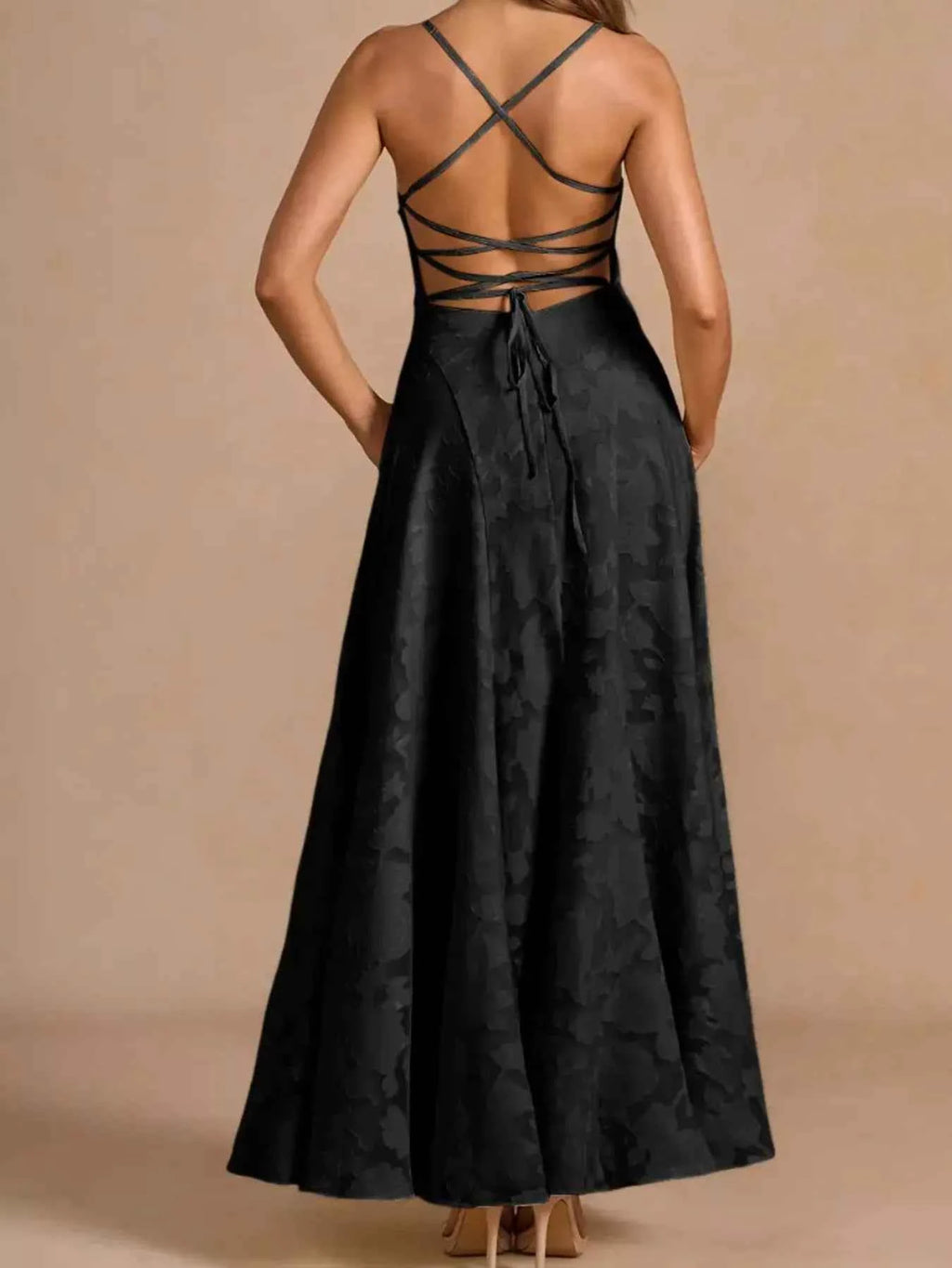 Lace-Up Back Floral Lace Spaghetti Strap Maxi Dress