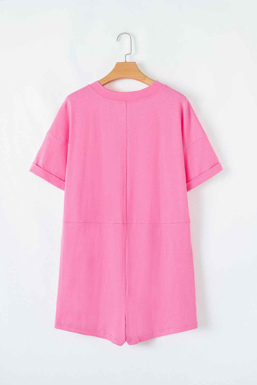 Bonbon Loose Half Sleeve V Neck Plain Romper