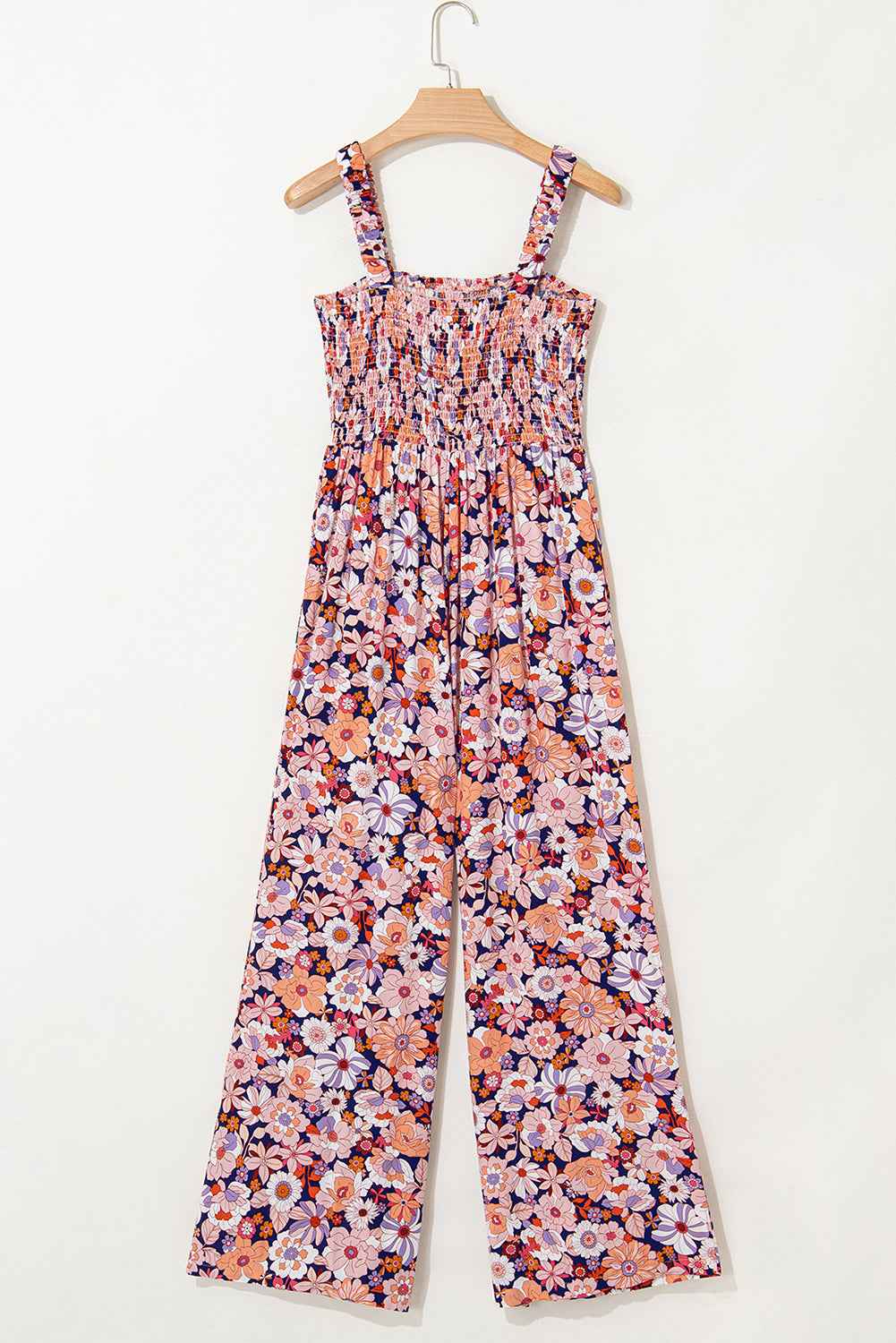 Black Floral Square Neckline Stretch High Waist Jumpsuit