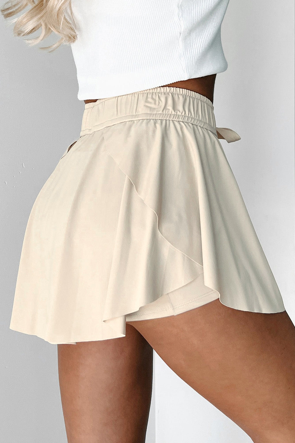 Sky Blue Drawstring High Waist Lined Tennis Skort