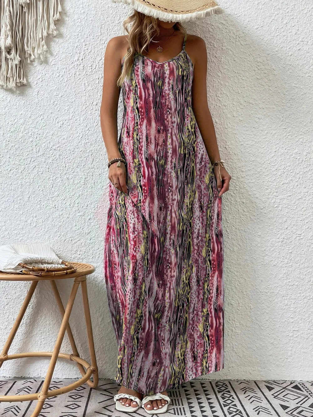 Printed Scoop Neck Maxi Cami Dress by Shopiebay