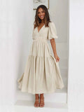 Tiered Surplice Half Sleeve Midi Dress