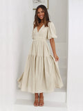 Tiered Surplice Half Sleeve Midi Dress by Shopiebay