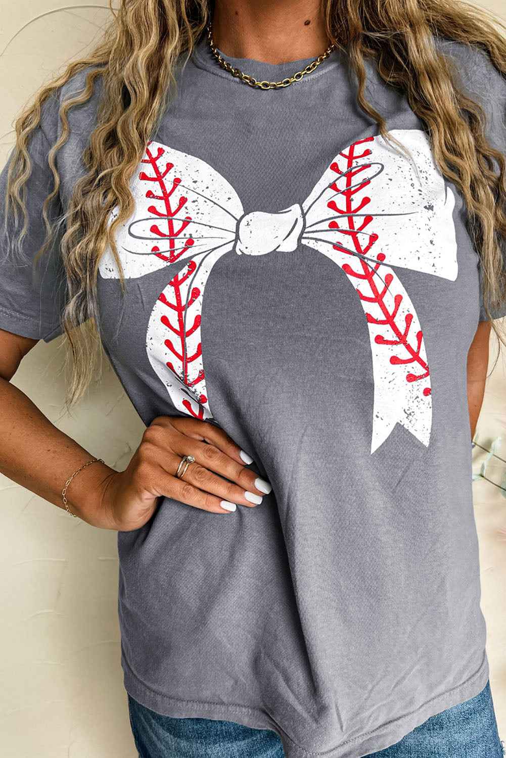 Black Baseball Bowknot Graphic Casual Tee