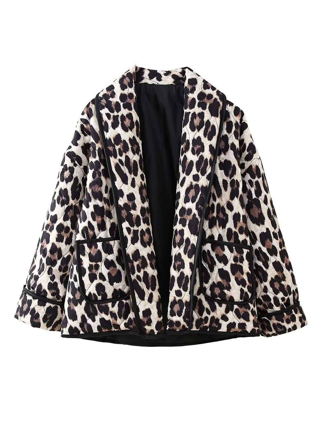 Leopard Open Front Long Sleeve Outerwear