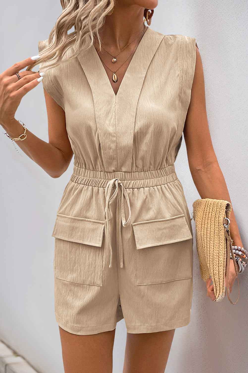 Parchor V Neck Slperment Solid Coleeveless Rom