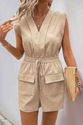 Parchor V Neck Slperment Solid Coleeveless Rom