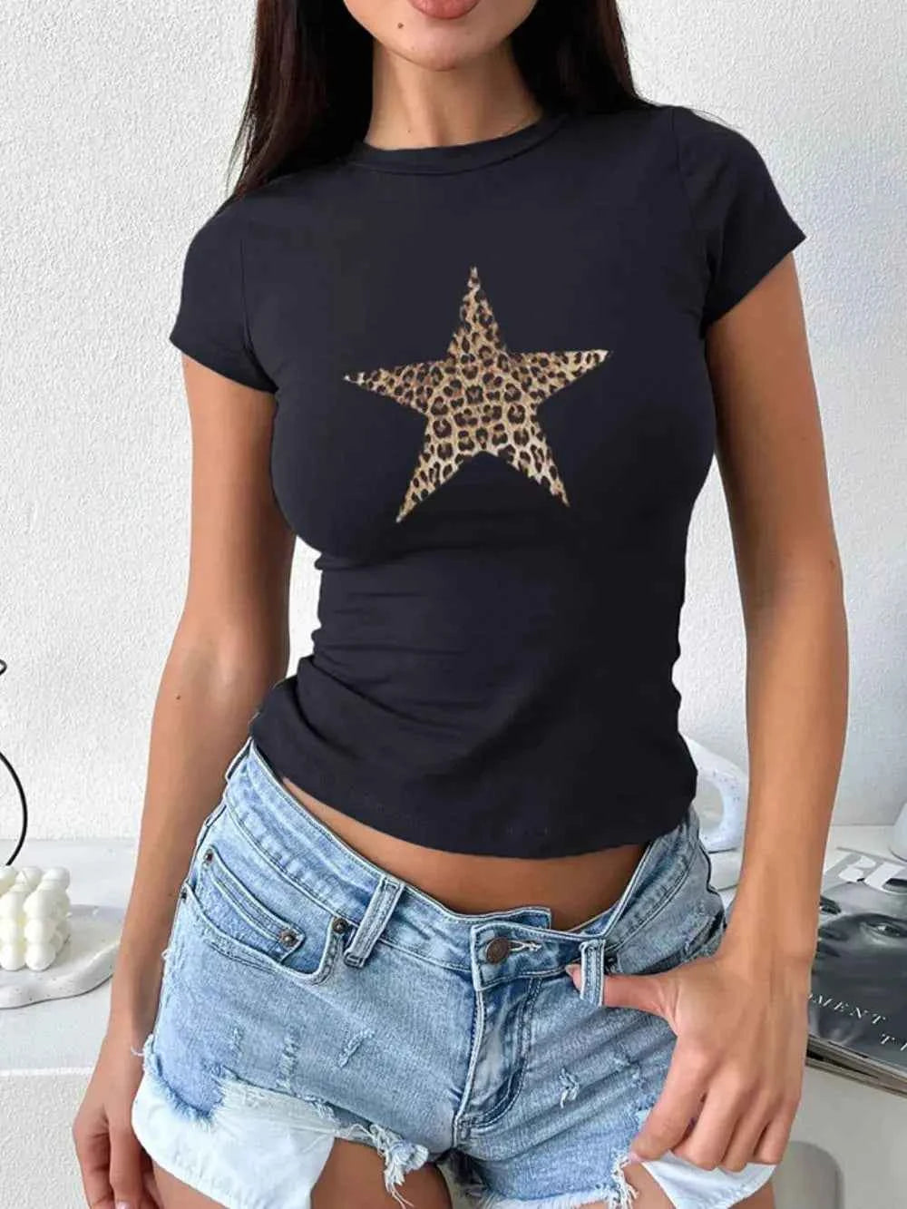 Devine Star Round Neck Short Sleeve T Shirt