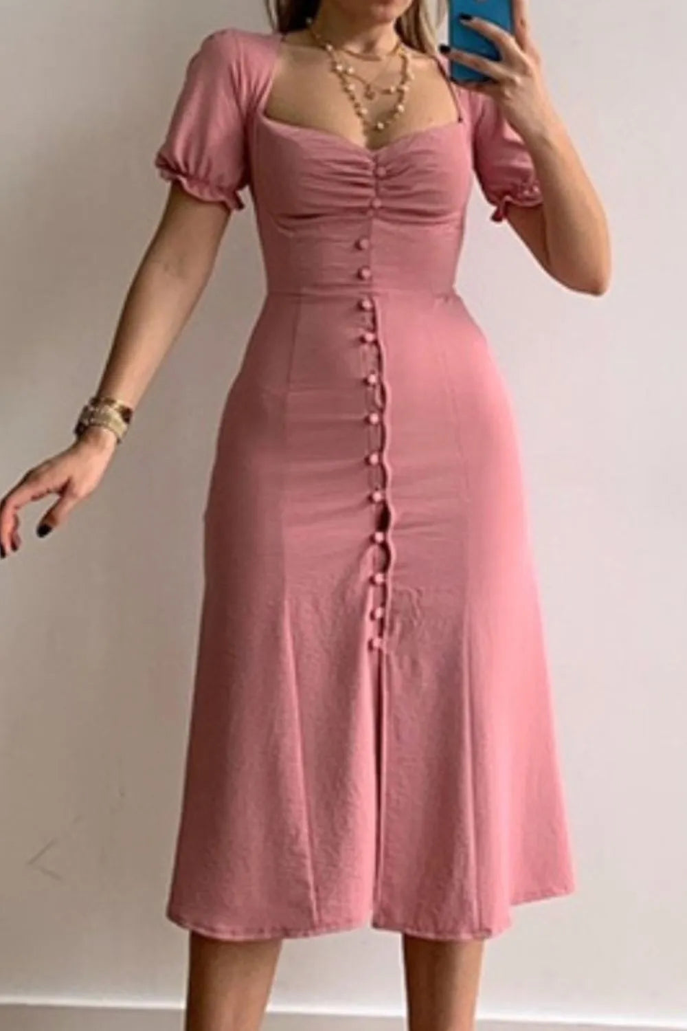 Sweetheart Neck Short Sleeve Dress by Shopiebay