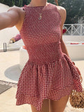 Smocked Gingham Mini Dress