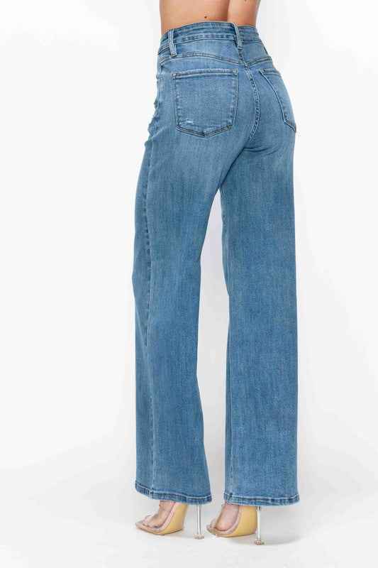 bytos Full Size High Rise Wide Leg Jeans with Pockets