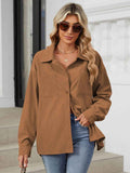 Button Up Dropped Shoulder Long Sleeve Outerwear