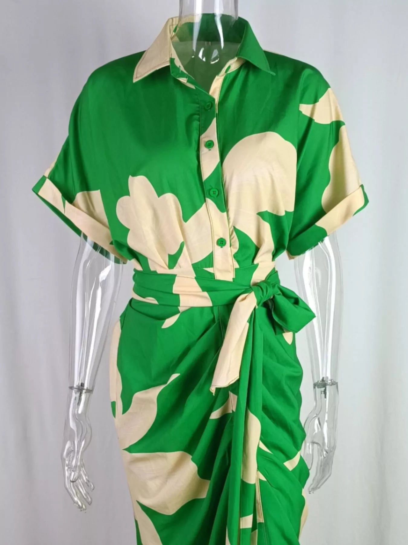 Tie Waist Short Sleeve Shirt Dress by Shopiebay