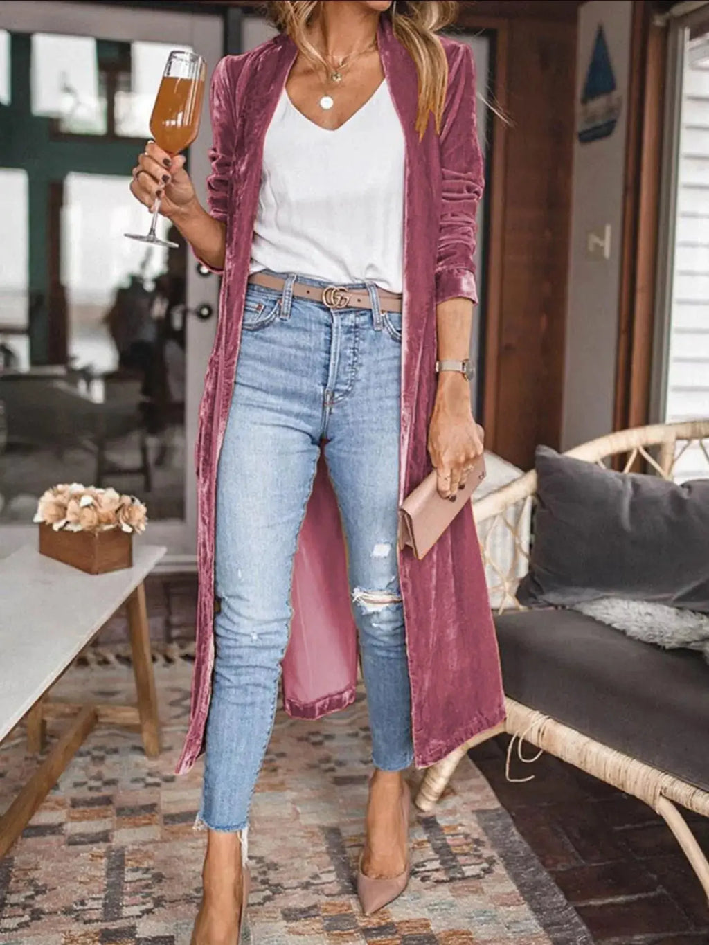 Velvet Luxe Open Front Longline Cardigan