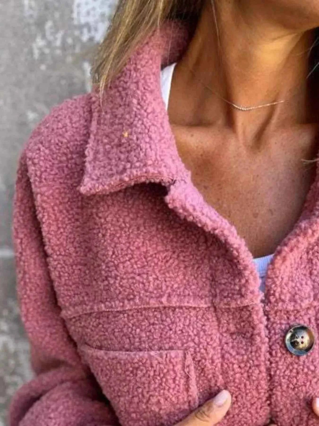 Plus Size Single-Breasted Sherpa Shacket