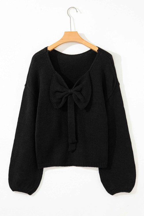 Black Bow Backless Bubble Sleeve Sweater by Wild and Free Boutique
