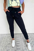 Black Exposed Seam Detail Skinny Drawstring Jogger Pants