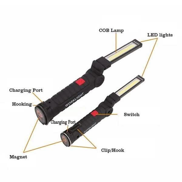 360° Rotation Inspection Lamp LED + COB Flexible Cordless Rechargeable Work Light by DailySale