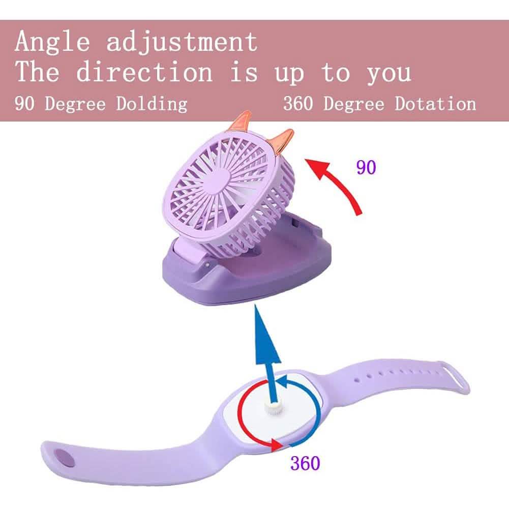 360¬∞Rotation Kids Portable Wrist Strap Mini Watch Hand Held Fan Cat Design by DailySale