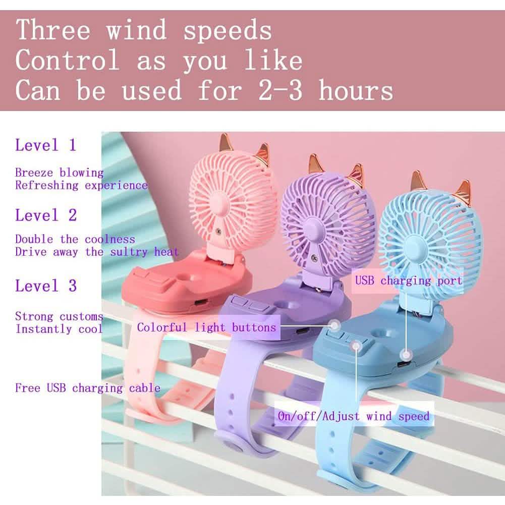 360¬∞Rotation Kids Portable Wrist Strap Mini Watch Hand Held Fan Cat Design by DailySale