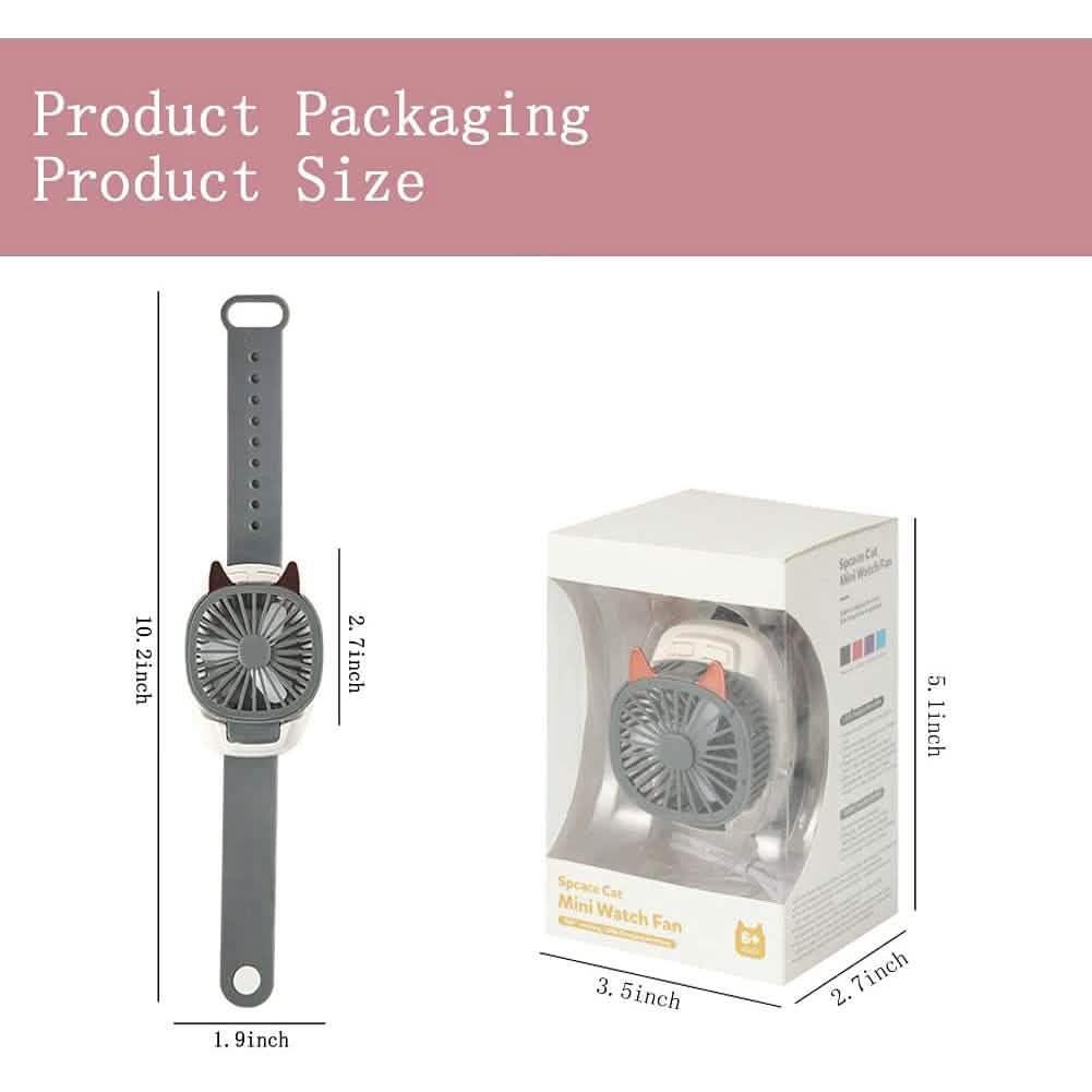 360¬∞Rotation Kids Portable Wrist Strap Mini Watch Hand Held Fan Cat Design by DailySale