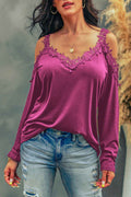 Lace Detail Cold Shoulder Long Sleeve T-Shirt