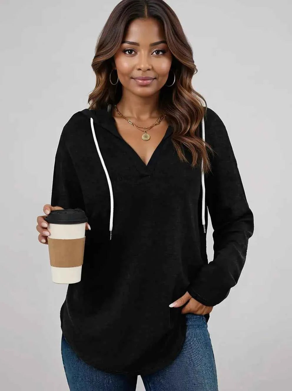 Plus Size Drawstring Long Sleeve Hoodie