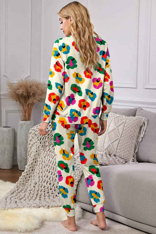 Apricot Leopard Print Long Sleeve Top and Skinny Pants Lounge Set by Wild and Free Boutique