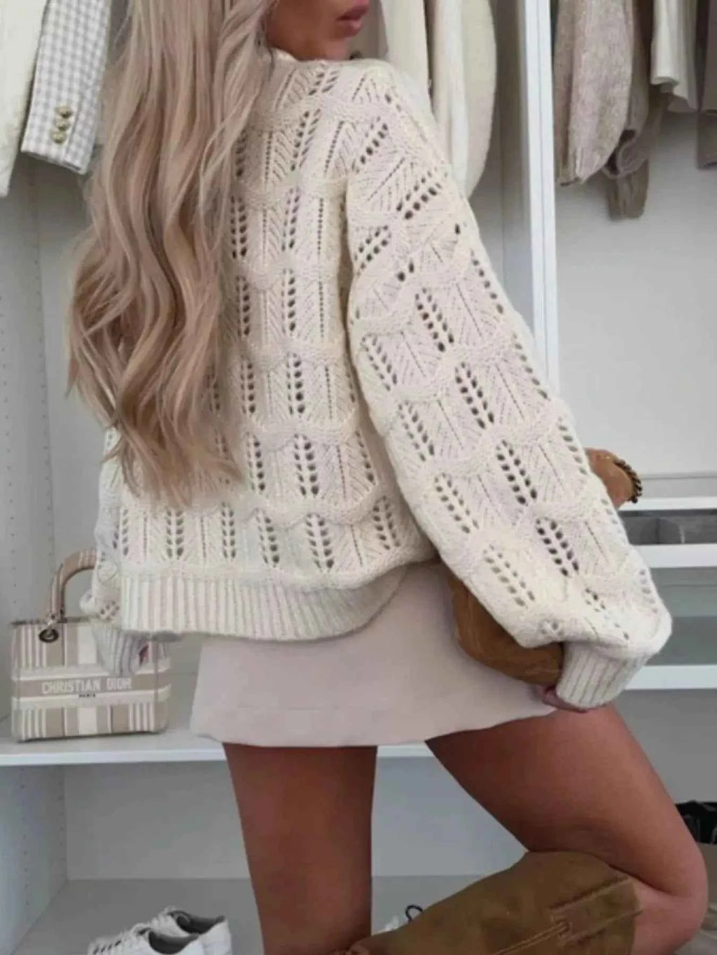 Round Neck Openwork Sweater