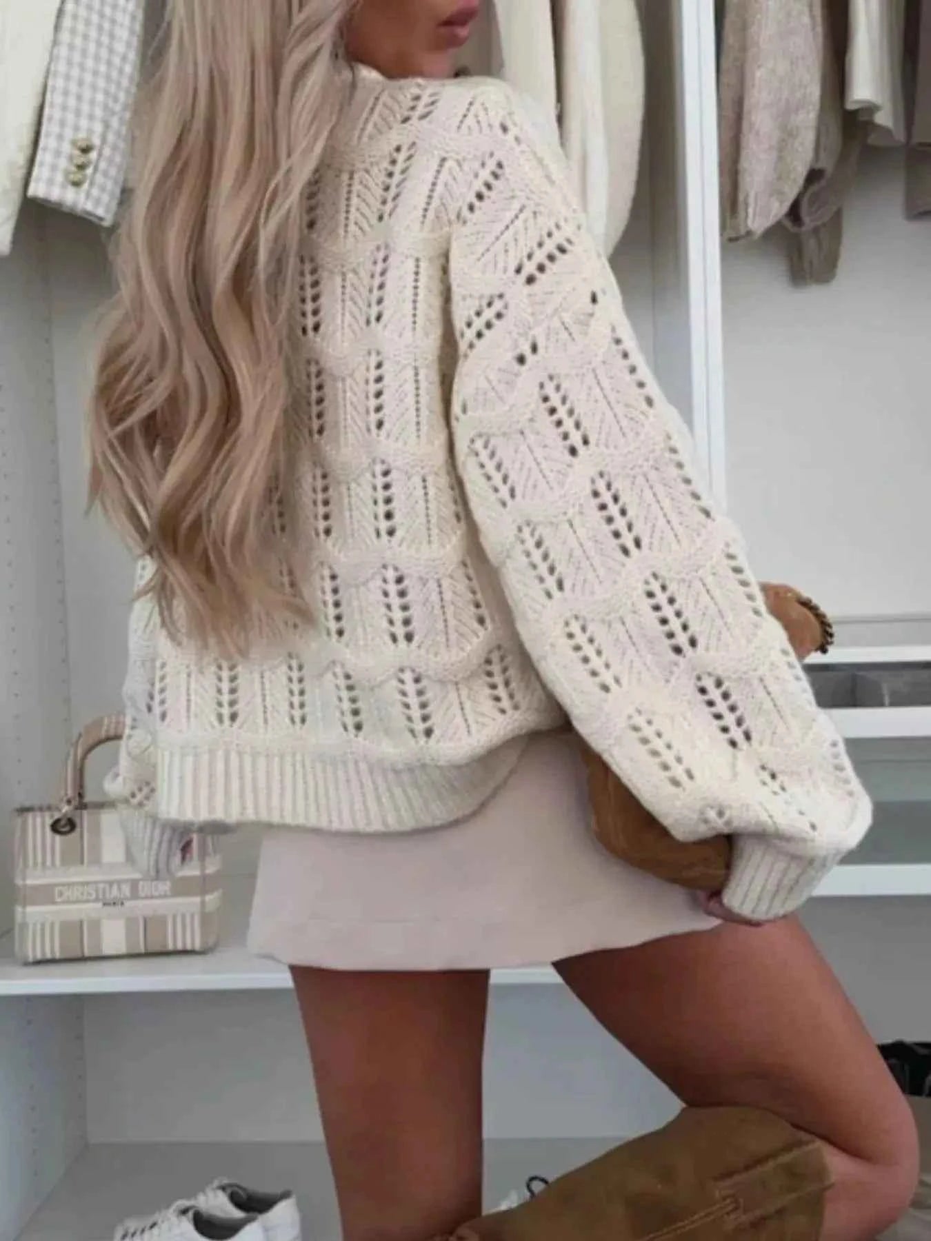 Round Neck Openwork Sweater