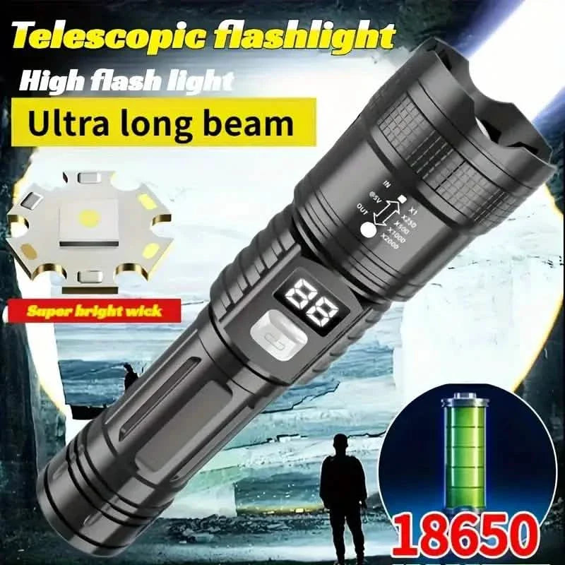 Ultra-Bright Tactical LED Flashlight – 3 Modes, USB Rechargeable, 600 Lumen, Outdoor, Hiking & Camping by DailySale