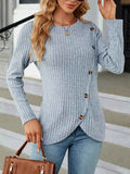 Decorative Button Ribbed Knit T Shirt