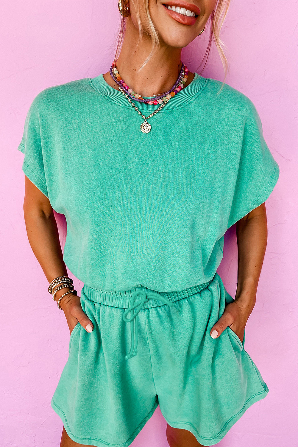 Bonbon Drawstring Waist Backless Short Sleeve Romper
